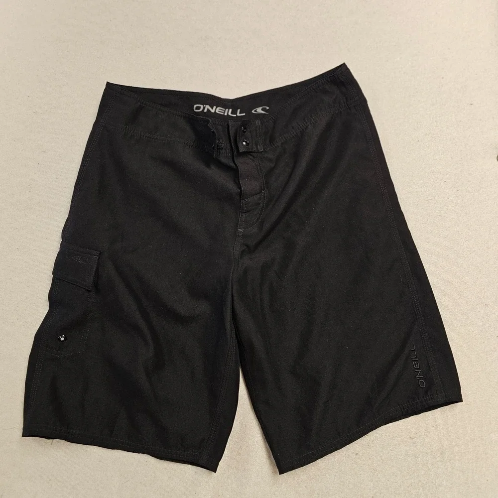 ONeill Mens Board Shorts Black Cargo Pocket Swim Trunks Size 32 RN85773